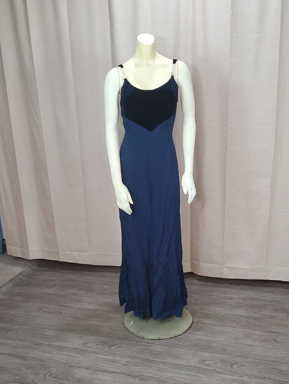 Scott McClintock Navy Blue Maxi Slip Dress with Velvet Bodice